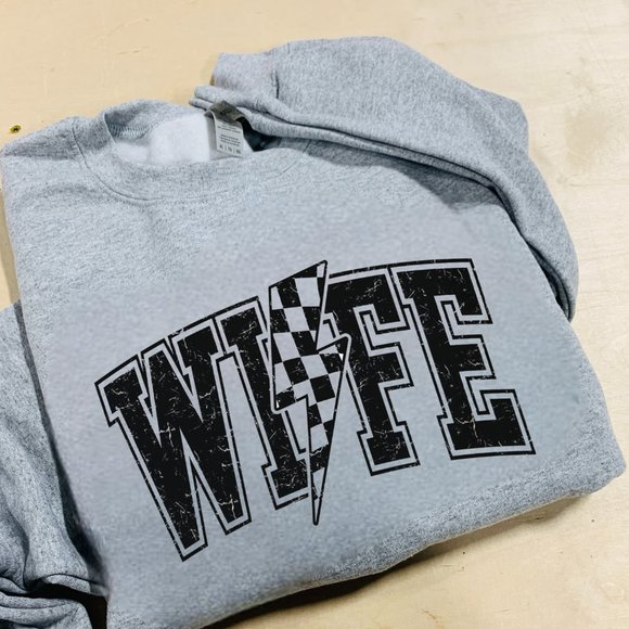 WIFE w/ Checkered Lightning Bolt - Black Ink - Picture 2 of 2